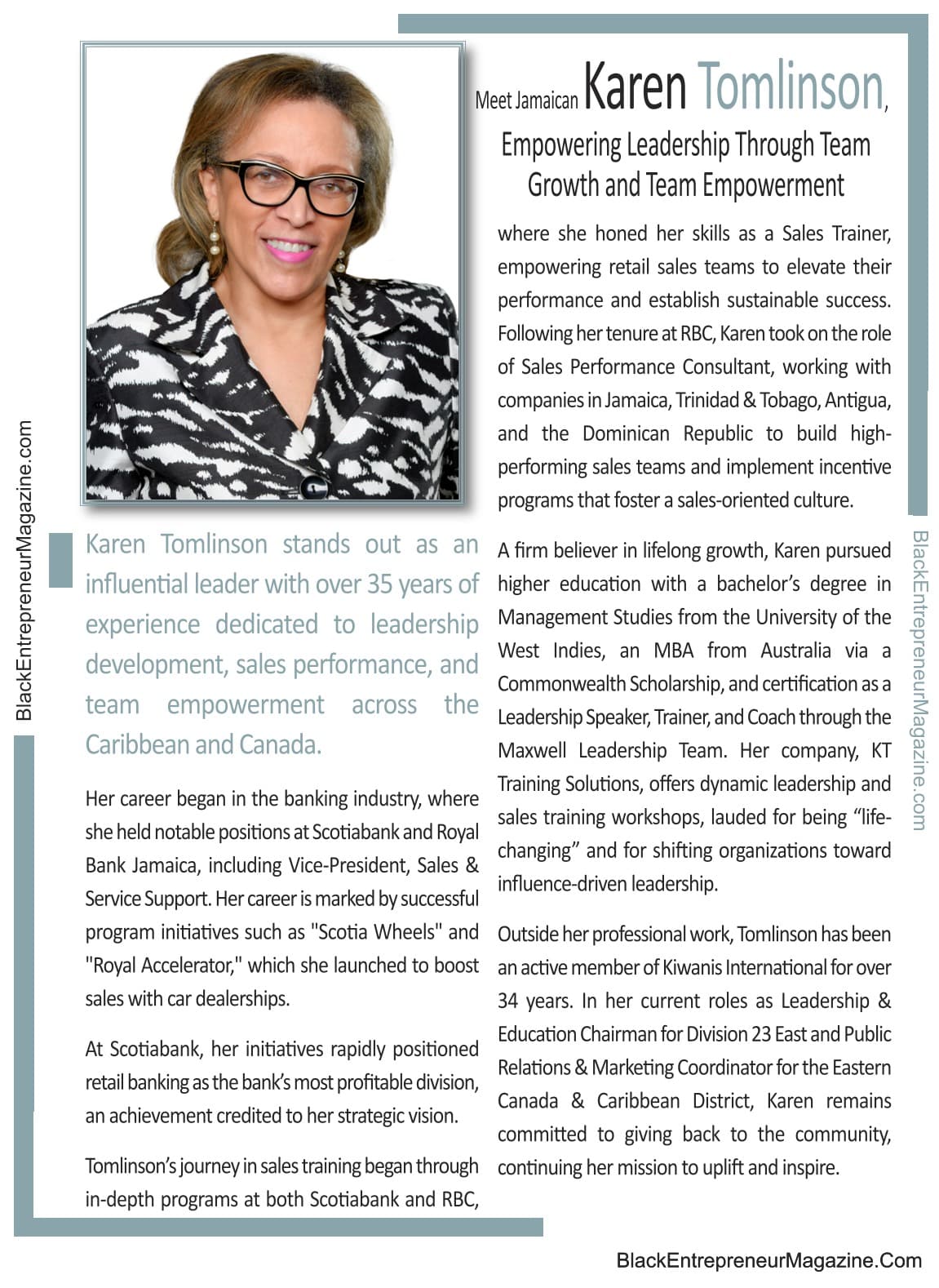 Karen Tomlinson featured in Black Entrepreneur Magazine